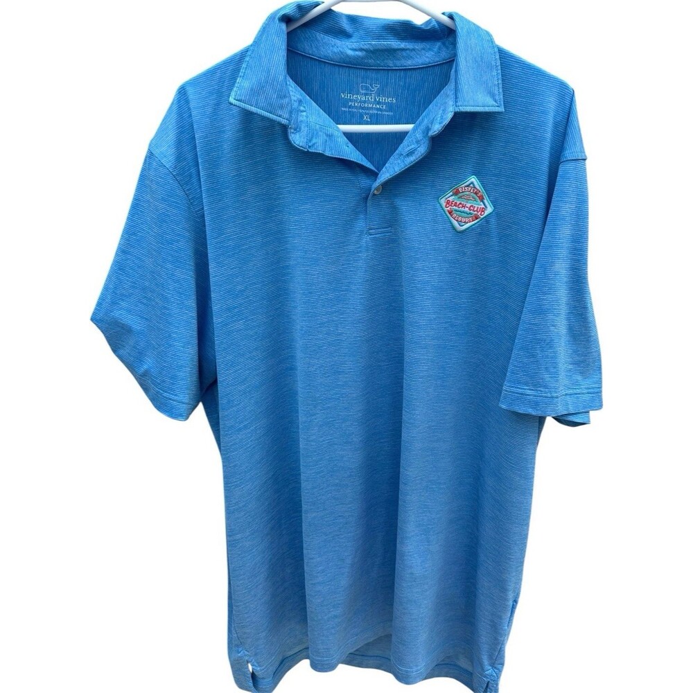 Vineyard Vines Performance Whale Logo Stretch Striped Polo Shirt XL Blue